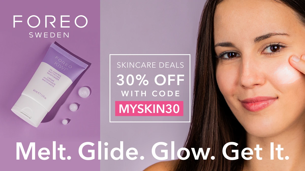 FOREO skincare sale 2025 flyer showing code MYSKIN30